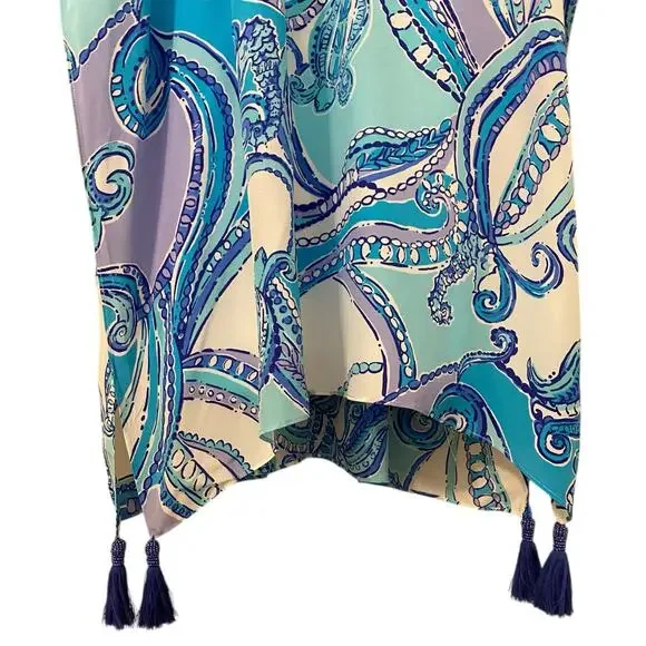 Lilly Pulitzer Sydney Silk Caftan Dress XS Blue Preppy Beach Resortwear - Picture 5 of 13